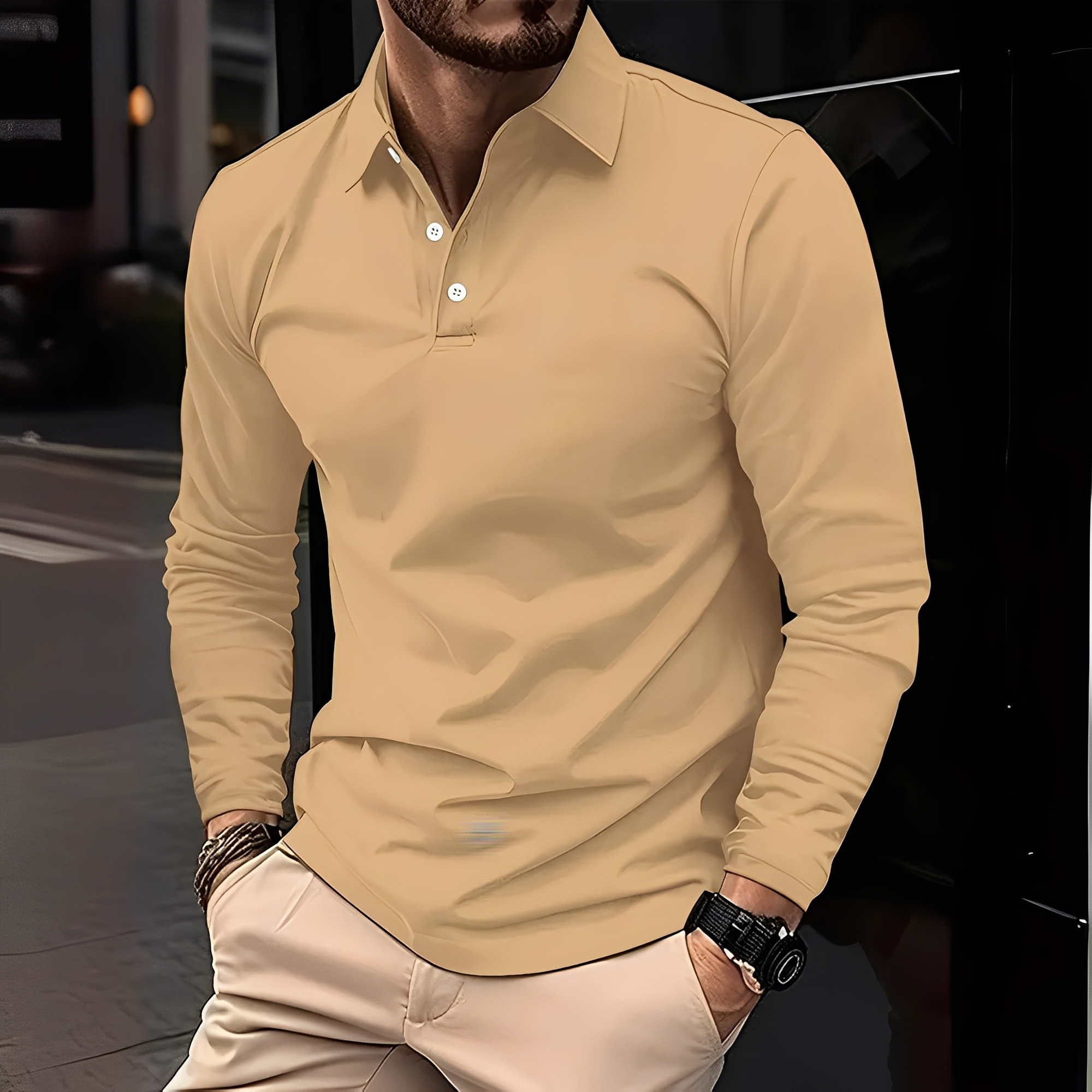 Deacon - Polo de Manga Larga Casual para Hombre