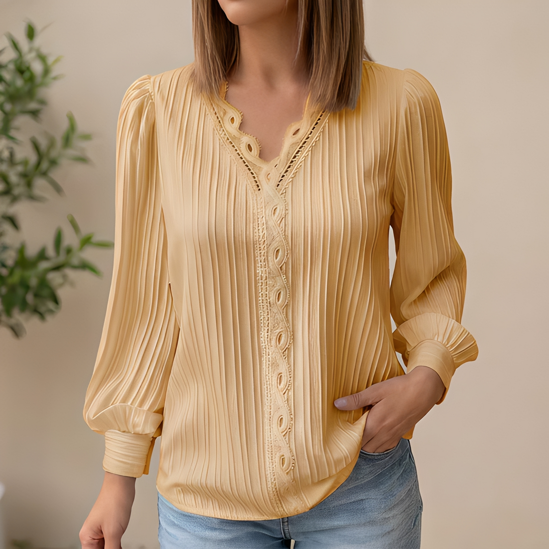 Antonette - Blusa de verano elegante con cuello en V para mujer