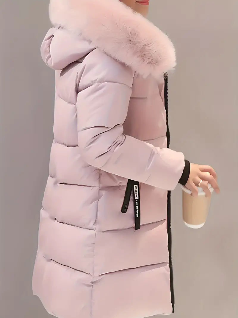 Justine - Abrigo rosa con capucha, cremallera y diseño acolchado
