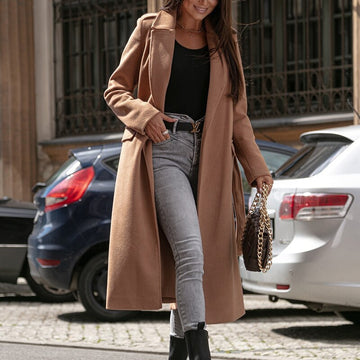Baines - Abrigo elegante de lana con mangas largas