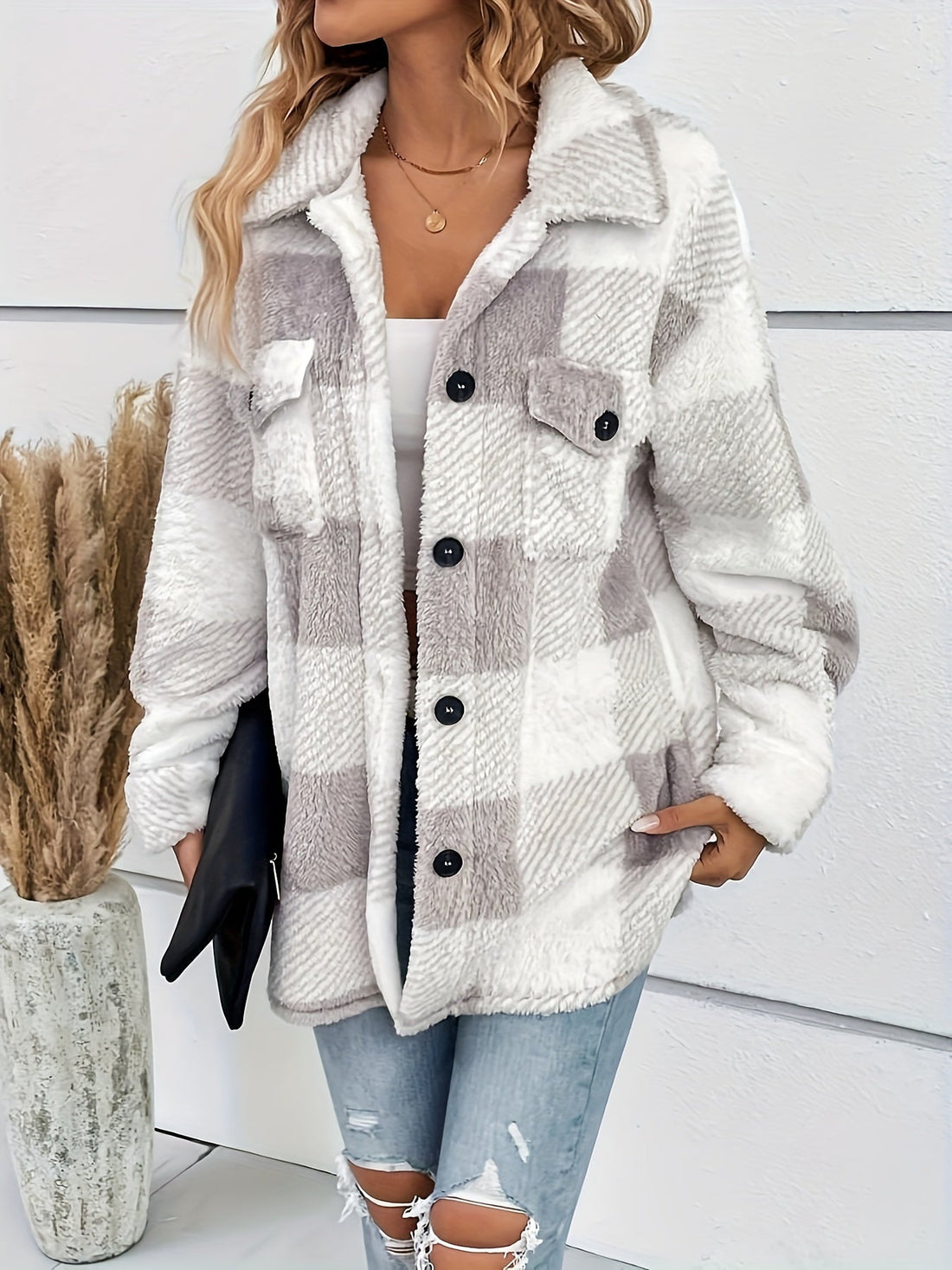 Julie - Chaqueta de forro polar cálido con diseño de cuadros para mujeres
