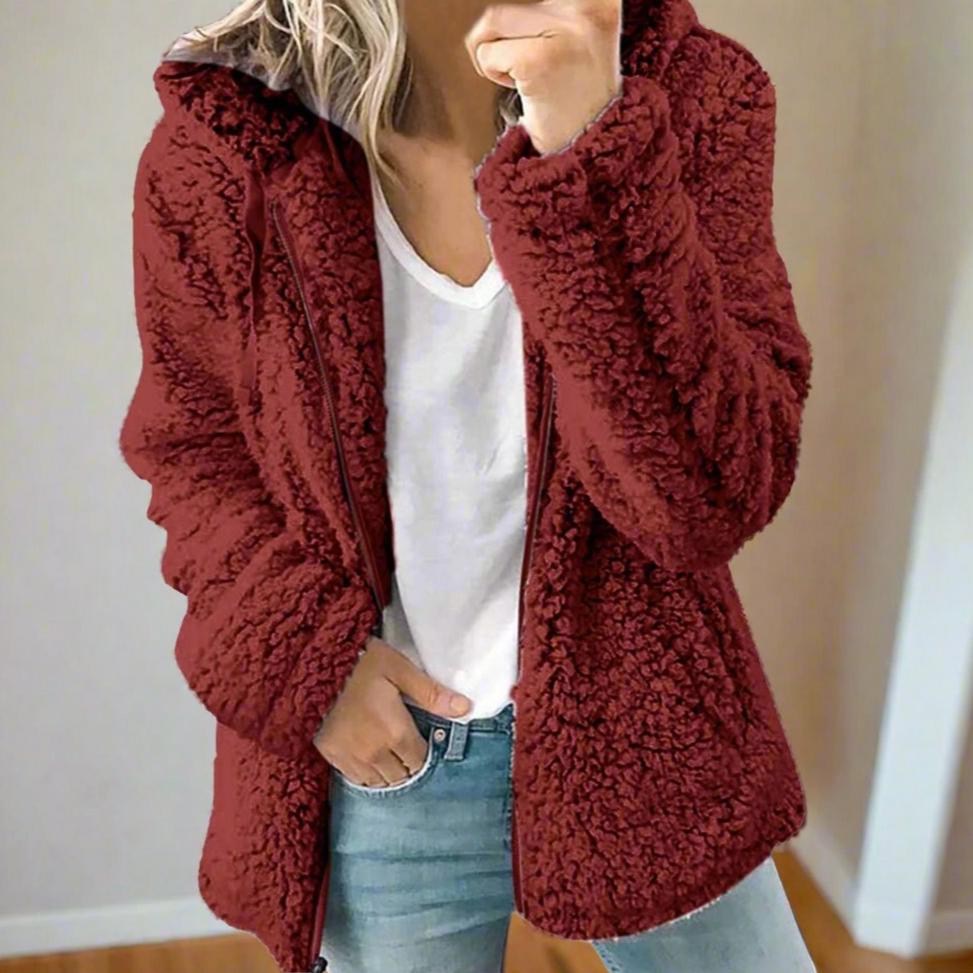 Celandine - Abrigo de lana con capucha de peluche estilo teddy