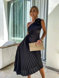Mandy | Elegant Shoulder Pleated Dress - Image 12