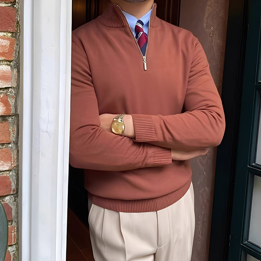 Osbert - Suéter sofisticado de punto con cremallera para caballeros