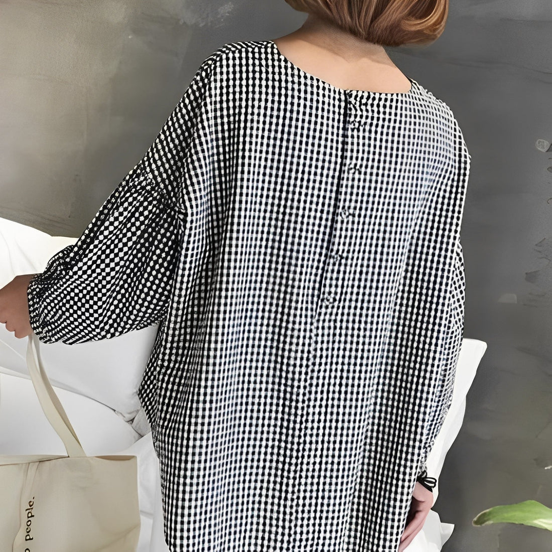 Tahlia - Blusa de cuadros informal con diseño desigual para mujeres