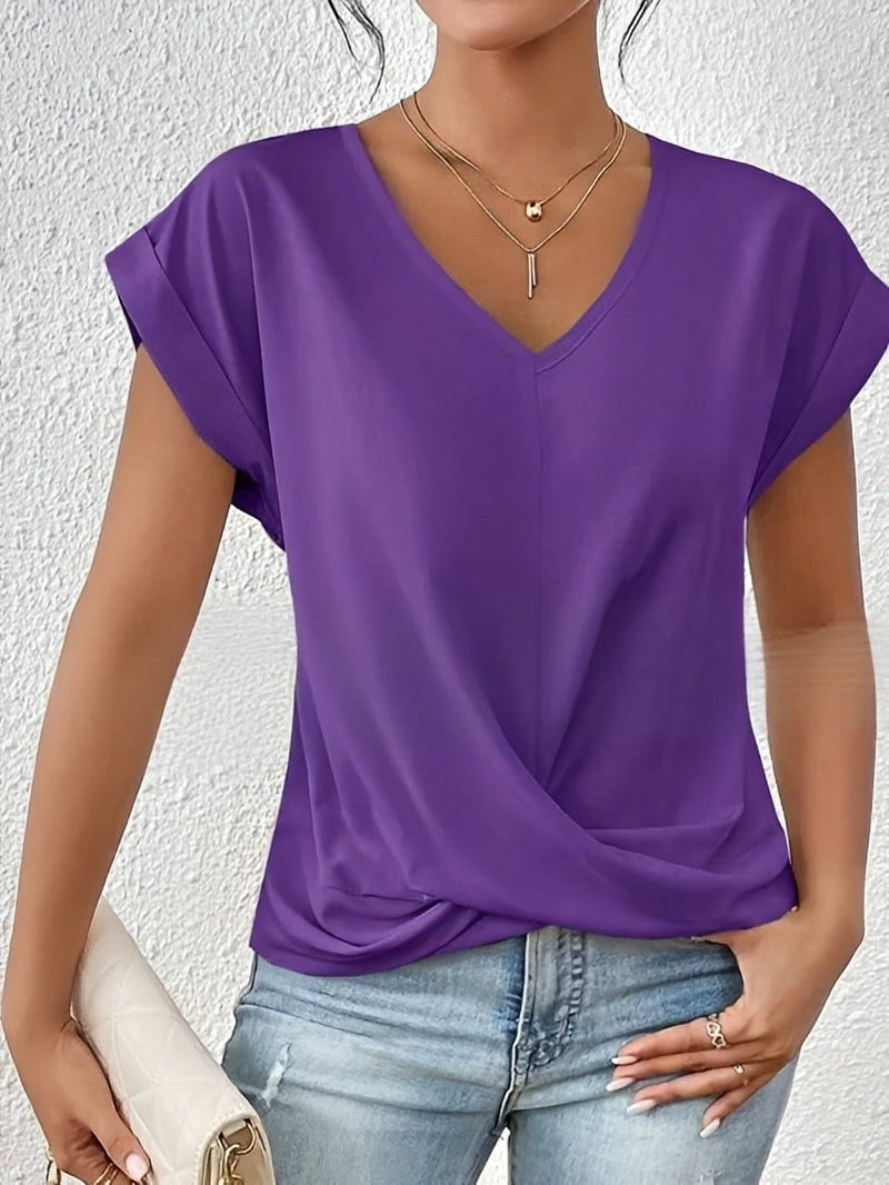 Rachael - Blusa casual con escote en V irregular para mujer