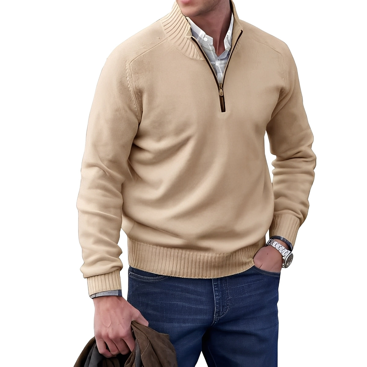 Jeremy - Suéter casual de cachemira con cremallera para hombres