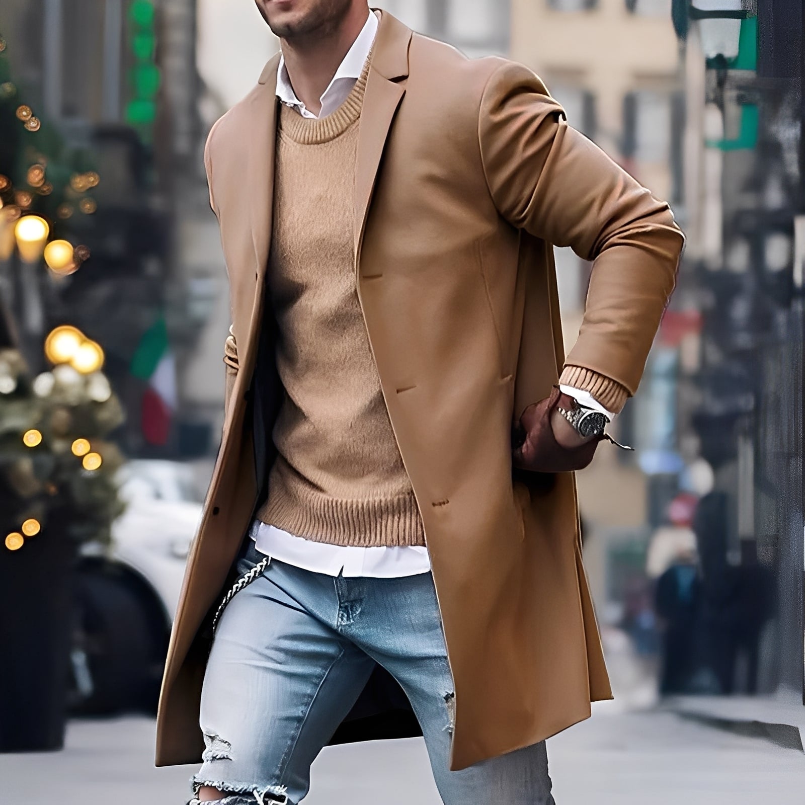Landen - Abrigo de hombre con solapa elegante