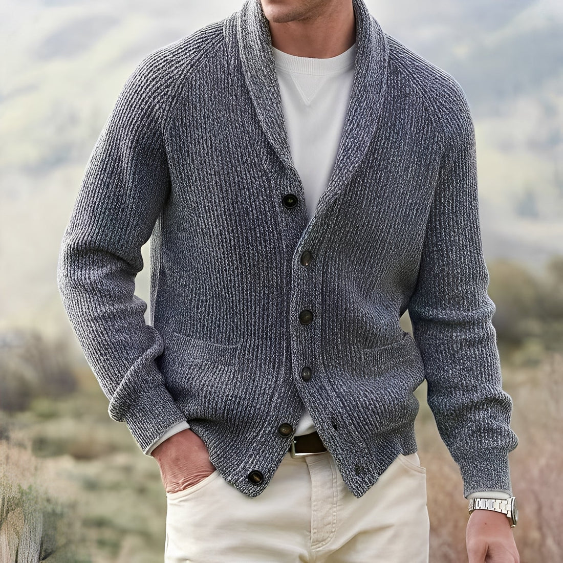 Jerold - Cárdigan retro con solapas anchas para hombres