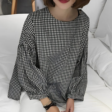 Tahlia - Blusa de cuadros informal con diseño desigual para mujeres