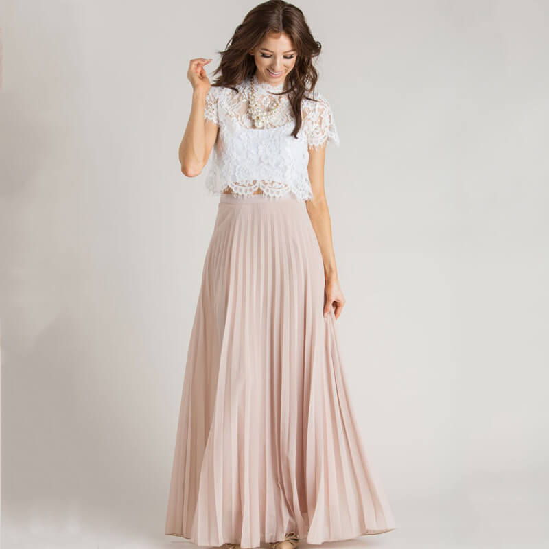 Diandra - Falda larga plisada de gasa Boho Retro