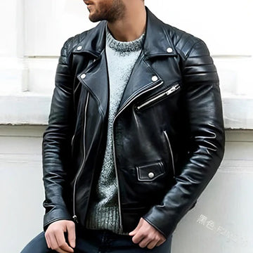 Lucas - Cazadora Biker de Piel para Hombre Estilosa
