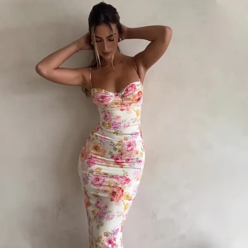 Aizel - Elegante Vestido Maxi de Flores con Encaje
