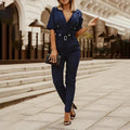 Agnes Overall mit Gürtel und V - Ausschnitt - Jumpsuits - Aprikose - Müller Mode