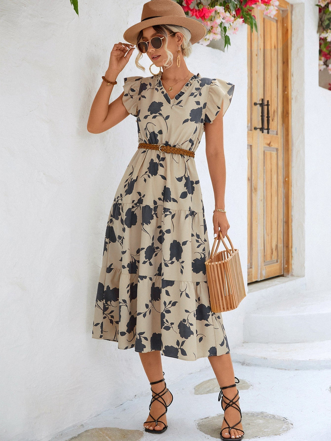 Antonneth - Flores Vestido en Línea A Elegancia Romántica para el Verano