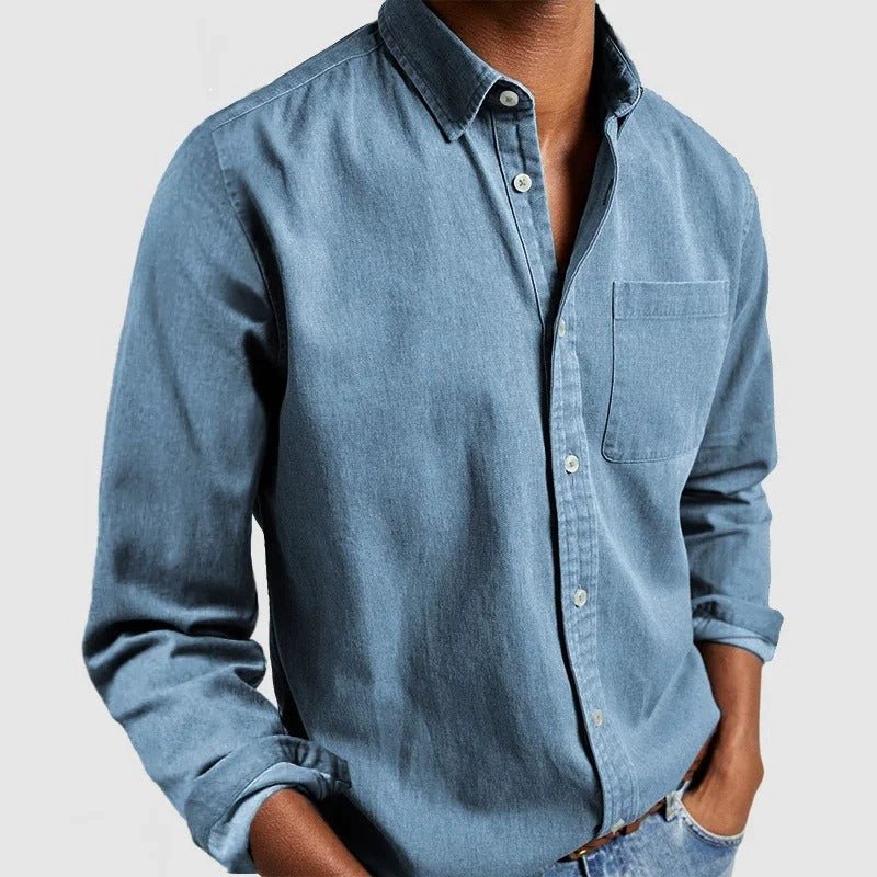 Nathan - Camisa de hombre informal de manga larga con cuello de solapa
