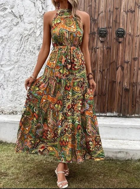Philine - Maxi - Kleid - Retro Halternek - Kleider - Grün - Müller Mode