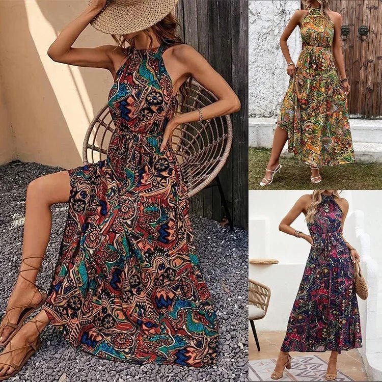 Philine - Maxi - Kleid - Retro Halternek - Kleider - Braun - Müller Mode