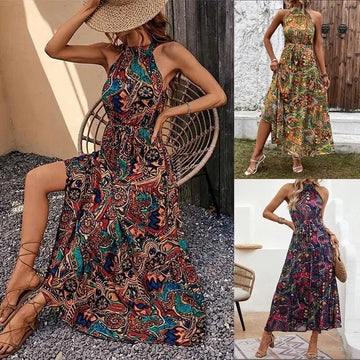 Philine - Maxi - Kleid - Retro Halternek - Kleider - Braun - Müller Mode