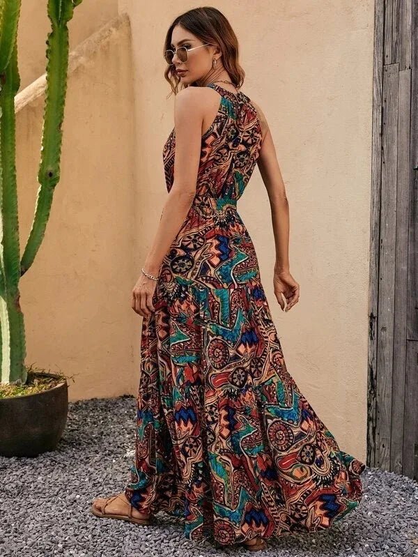 Philine - Maxi - Kleid - Retro Halternek - Kleider - Braun - Müller Mode