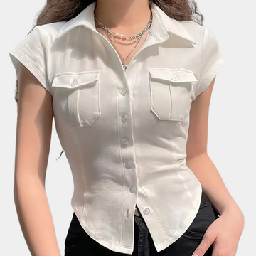 Annika - Blusa blanca sencilla para mujer, básico de armario