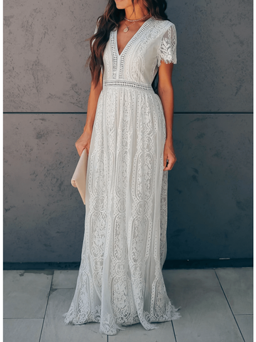Amarie- Elegante Encaje Cuello V Vestido
