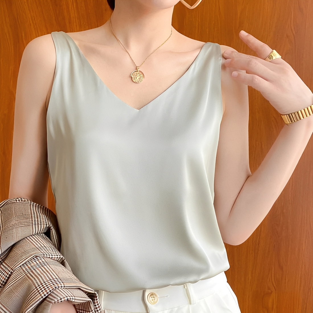 Eudora - Elegante blusa con cuello en V para mujeres