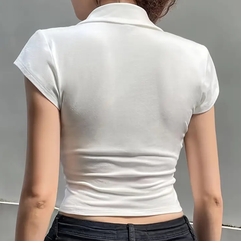 Annika - Blusa blanca sencilla para mujer, básico de armario