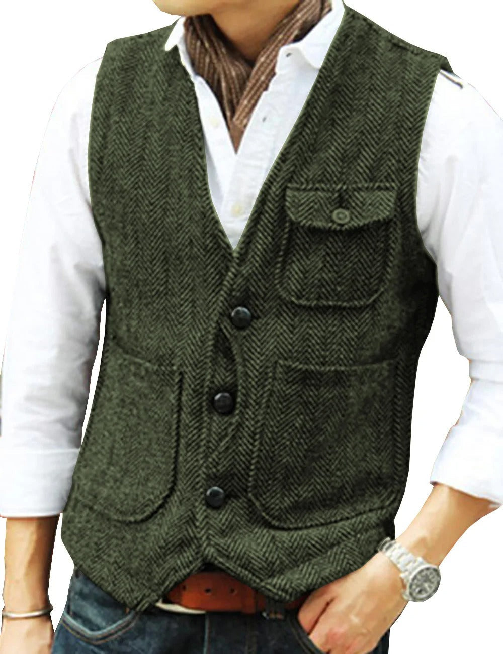 Chaleco Vintage de Tweed Sin Mangas para Hombre