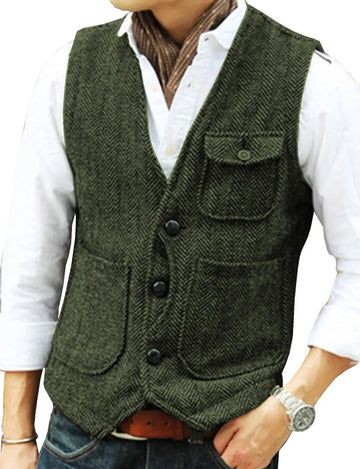 Chaleco Vintage de Tweed Sin Mangas para Hombre