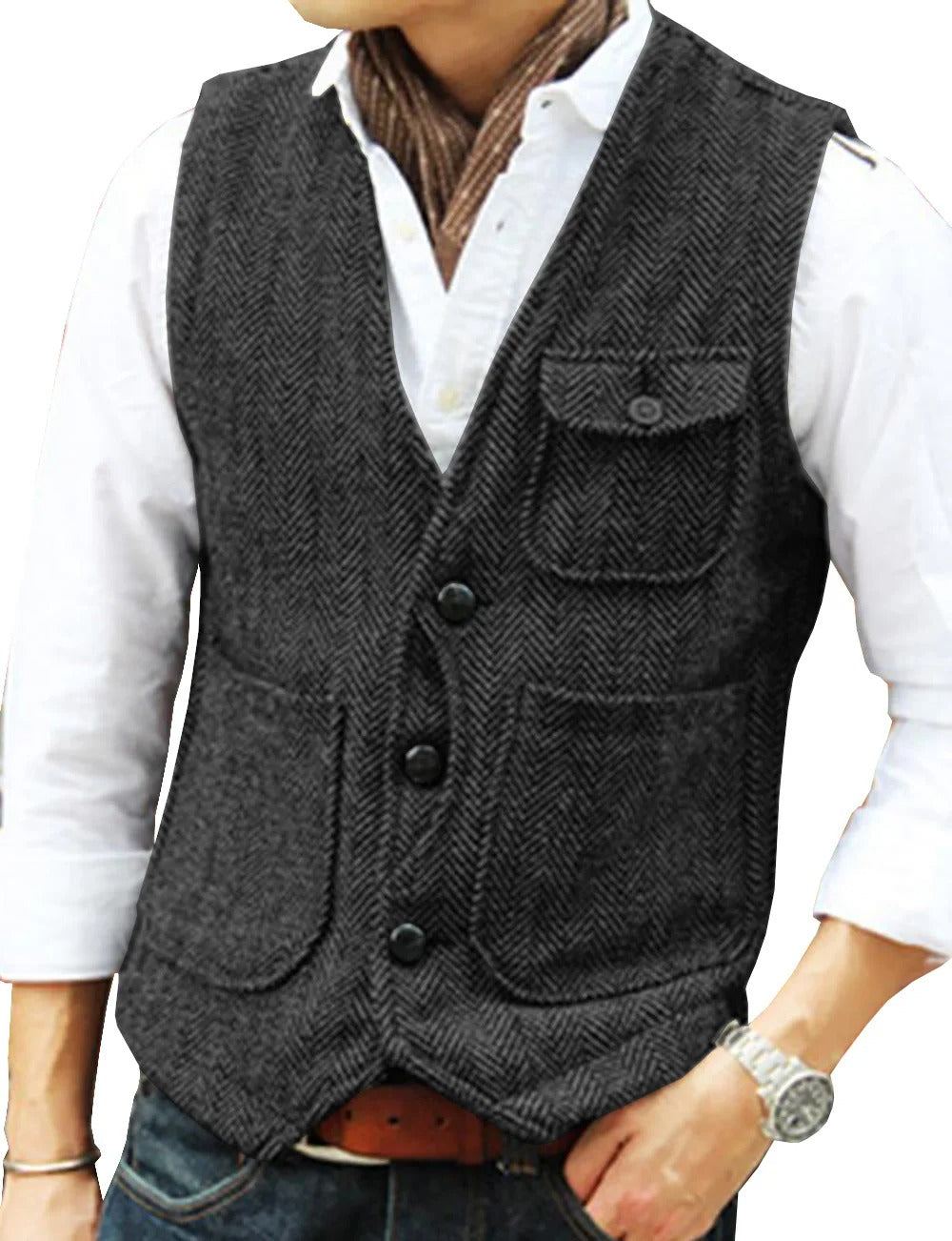 Chaleco Vintage de Tweed Sin Mangas para Hombre
