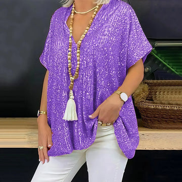 Paola - Camiseta de lentejuelas con cuello en V